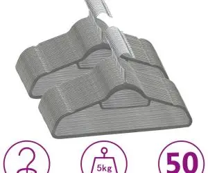 vidaXL Set de umerașe anti-alunecare, 50 buc., gri, catifea