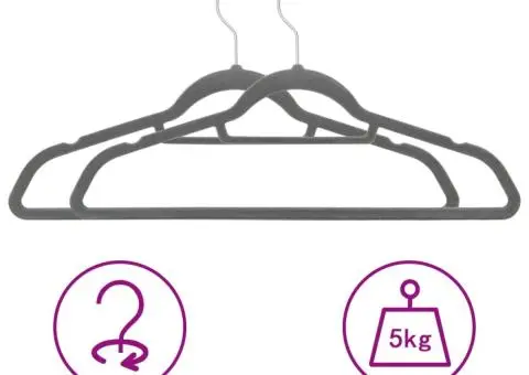 Set de umerașe anti-alunecare, 50 buc., gri, catifea - 3/5