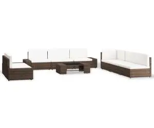 vidaXL Set mobilier de grădină, 9 piese, maro, poliratan