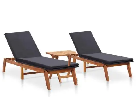 Șezlonguri cu masă 2 buc. poliratan & lemn masiv acacia - 1/5