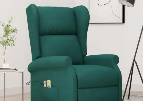 Fotoliu de masaj cu ridicare, verde închis, material textil - 1/5