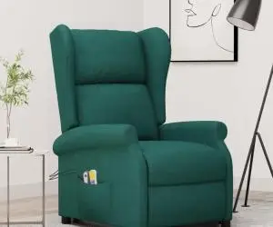 vidaXL Fotoliu de masaj cu ridicare, verde închis, material textil