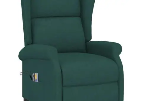 Fotoliu de masaj cu ridicare, verde închis, material textil - 3/5