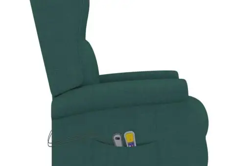 Fotoliu de masaj cu ridicare, verde închis, material textil - 5/5