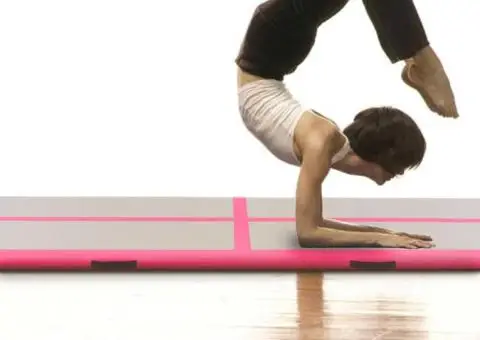 Saltea gimnastică gonflabilă cu pompă roz 600x100x10cm PVC - 3/5