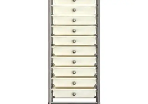 Cărucior de depozitare mobil cu 10 sertare, alb, plastic - 3/5