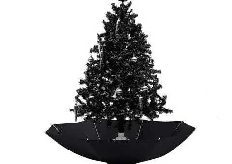 Brad de Crăciun cu ninsoare și bază umbrelă, negru, 140 cm, PVC - 2/5