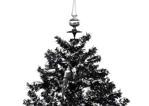 Brad de Crăciun cu ninsoare și bază umbrelă, negru, 140 cm, PVC - 4/5