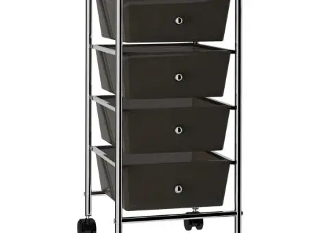 Cărucior de depozitare mobil cu 4 sertare, negru, plastic - 1/5