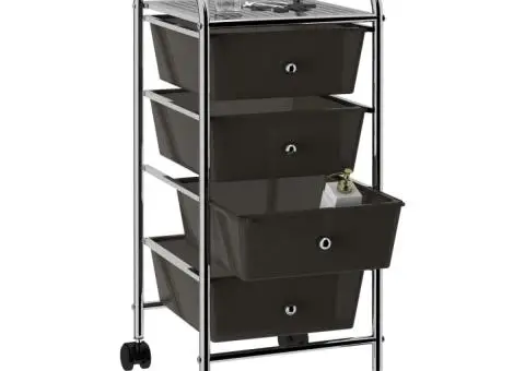 Cărucior de depozitare mobil cu 4 sertare, negru, plastic - 3/5