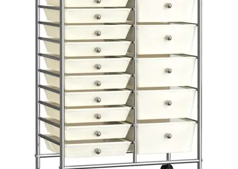 Cărucior de depozitare mobil cu 15 sertare, alb, plastic - 1/5