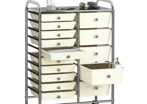 Cărucior de depozitare mobil cu 15 sertare, alb, plastic - 2/5