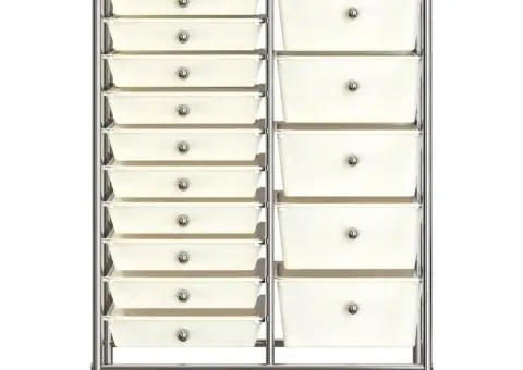 Cărucior de depozitare mobil cu 15 sertare, alb, plastic - 3/5