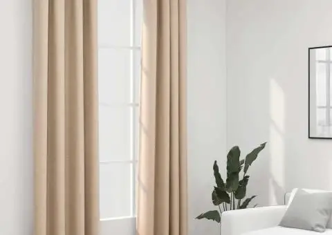 Perdele opace, aspect pânză, cu ocheți, 2 buc., bej, 140x245 cm - 1/5