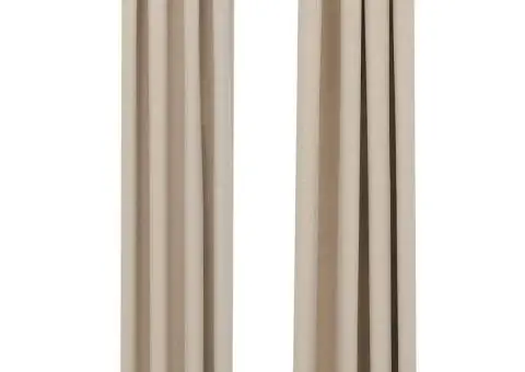 Perdele opace, aspect pânză, cu ocheți, 2 buc., bej, 140x245 cm - 2/5