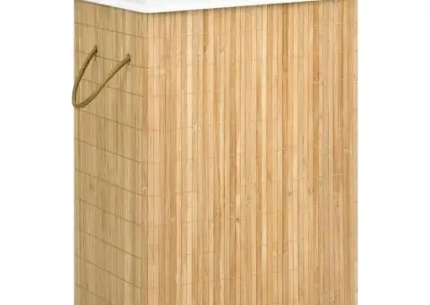 Coș de rufe din bambus cu 2 secțiuni, 72 L - 1/5