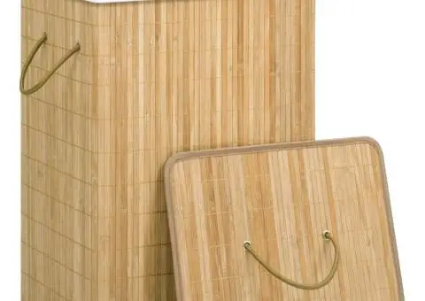 Coș de rufe din bambus cu 2 secțiuni, 72 L - 3/5