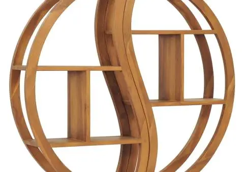 Raft de perete Yin Yang, 100 x 20 x 100 cm, lemn masiv de tec - 1/5