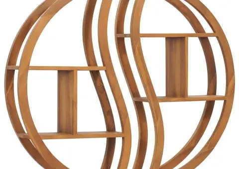 Raft de perete Yin Yang, 100 x 20 x 100 cm, lemn masiv de tec - 3/5