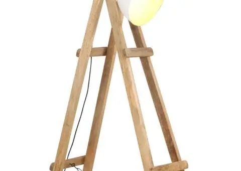 Lampă de podea, alb, lemn masiv de mango, E27 - 1/5