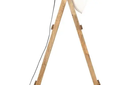 Lampă de podea, alb, lemn masiv de mango, E27 - 3/5