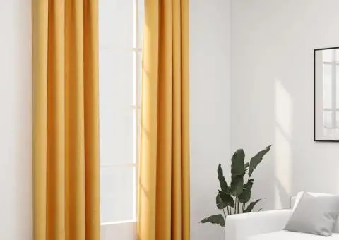 Perdele opace, aspect pânză, ocheți, 2 buc., galben, 140x245 cm - 1/5