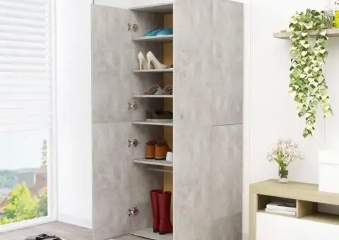 Pantofar, gri beton, 80x39x178 cm, lemn prelucrat - 3/5