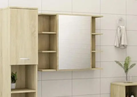 Dulap de baie cu oglindă, stejar Sonoma, 80 x 20,5 x 64 cm - 1/5