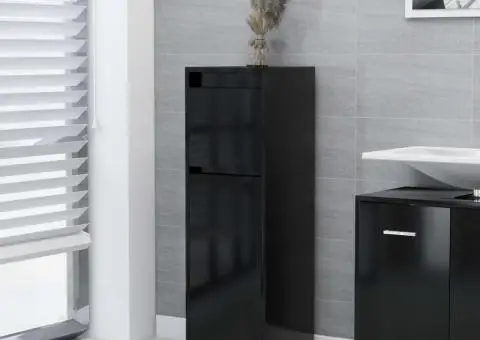 Dulap de baie, negru, 30x30x95 cm, lemn prelucrat - 1/5