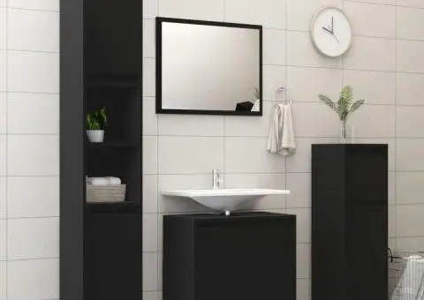 Dulap de baie, negru, 30x30x95 cm, lemn prelucrat - 3/5