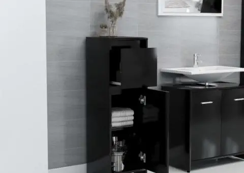 Dulap de baie, negru, 30x30x95 cm, lemn prelucrat - 4/5