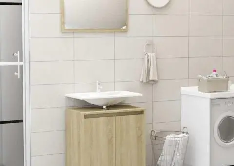 Set mobilier de baie, stejar Sonoma, lemn prelucrat - 1/5