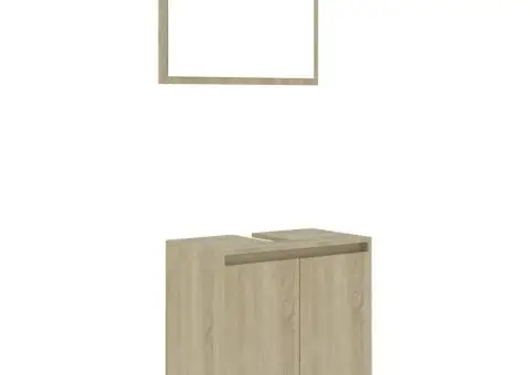 Set mobilier de baie, stejar Sonoma, lemn prelucrat - 2/5