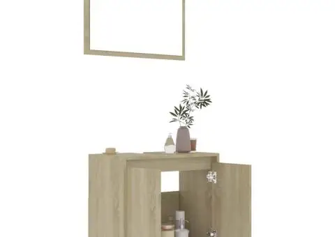 Set mobilier de baie, stejar Sonoma, lemn prelucrat - 3/5