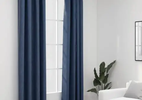 Perdele opace aspect pânză cu ocheți 2 buc. albastru 140x225 cm - 1/5