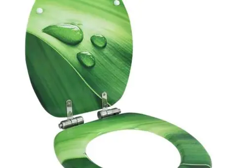 Capac WC închidere silențioasă, verde, MDF, model picătură apă - 1/5