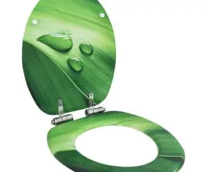 vidaXL Capac WC închidere silențioasă, verde, MDF, model picătură apă