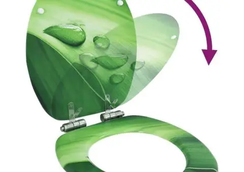 Capac WC închidere silențioasă, verde, MDF, model picătură apă - 2/5