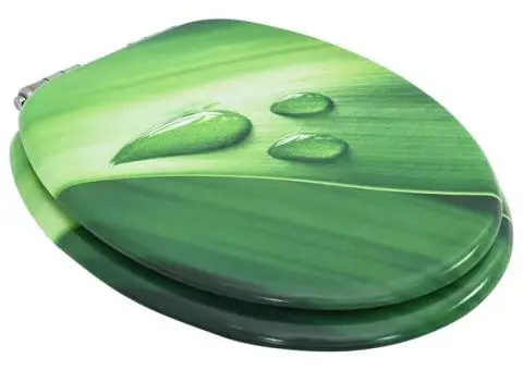 Capac WC închidere silențioasă, verde, MDF, model picătură apă - 3/5