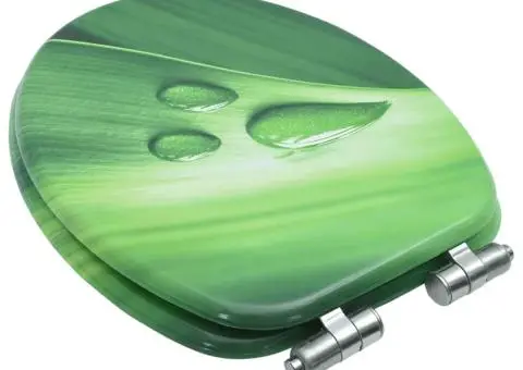Capac WC închidere silențioasă, verde, MDF, model picătură apă - 4/5