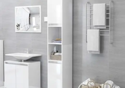 Dulap de baie, alb extralucios, 30x30x183,5 cm, lemn prelucrat - 1/5