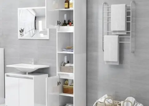 Dulap de baie, alb extralucios, 30x30x183,5 cm, lemn prelucrat - 3/5