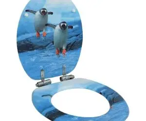 vidaXL Capac WC cu închidere silențioasă, MDF, model pinguini