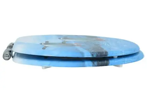 Capac WC cu închidere silențioasă, MDF, model pinguini - 5/5