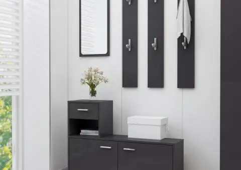 Mobilă pentru hol, gri extralucios, 100 x 25 x 76,5 cm, PAL - 1/5