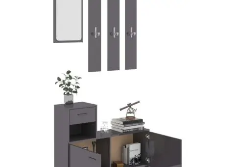 Mobilă pentru hol, gri extralucios, 100 x 25 x 76,5 cm, PAL - 3/5