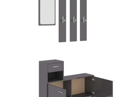 Mobilă pentru hol, gri extralucios, 100 x 25 x 76,5 cm, PAL - 4/5