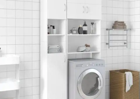 Dulap de baie, alb, 32x25,5x190 cm, lemn prelucrat - 1/5