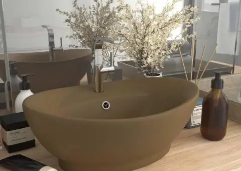 Chiuvetă lux cu preaplin, crem mat, 58,5x39 cm ceramică, oval - 1/5