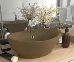 vidaXL Chiuvetă lux cu preaplin, crem mat, 58,5x39 cm ceramică, oval